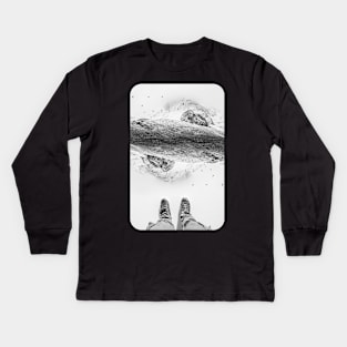 Eagle Mountain black and white photo manipulation illustration Kids Long Sleeve T-Shirt